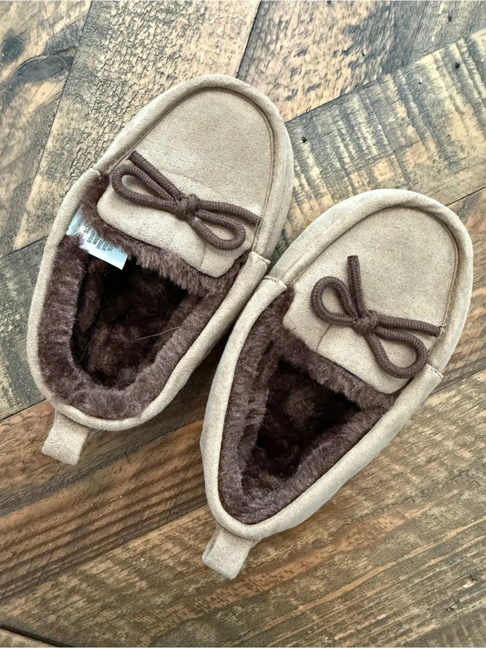 Kids Cozy Faux-Suede Moccasin Slippers in Light Brown